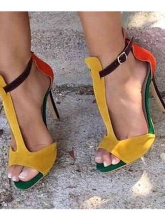 Купить Sandals 100% Royal orange snap buckle peep toe women sandals thin heels 8 cm 10 12 high party shoes U61D