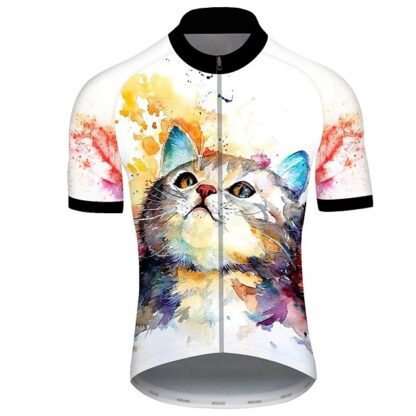 Купить 2021 Men's Short Sleeve Cycling Jersey Summer Spandex Polyester Black+White Cat Animal