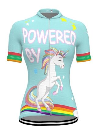 Купить 2021 Short Sleeve Cycling Jersey Summer Spandex Polyester Blue Rainbow Unicorn Top Mountain Bike MTB Road Quick Dry