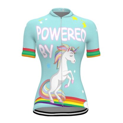 Купить 2021 Short Sleeve Cycling Jersey Summer Spandex Polyester Blue Rainbow Unicorn Top Mountain Bike MTB Road Quick Dry