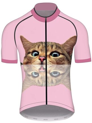 Купить 2021 Short Sleeve Cycling Jersey Summer Spandex Polyester Pink Cat Animal Bike Top
