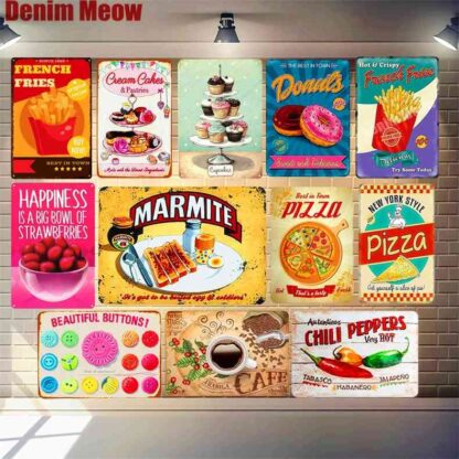 Купить Delicious Bakery Food Painting Cupcakes Metal Sticker Tin Signs Cafe Kitchen Pizza Poster Vintage Plaque Wall Decor A898