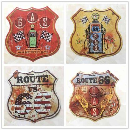 Купить Route 66 Shield Shape Vintage Metal Signs Signboard For Gas Station Garage Retro Plaque Decorative Painting Plate 30.5*30CM D001