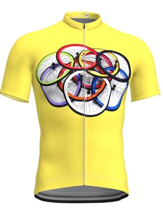 Купить 2021 Men's Short Sleeve Cycling Jersey Summer Spandex Yellow Bike Top Mountain