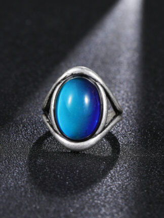 Купить Antique Silver Plated Brass Mood Color Change Stone Ring for sale New Arrivals US Size 7 8 9 10