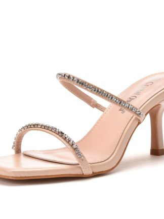 Купить White Rhinestone women's shoes wine glass heel temperament square head high-heeled sandals