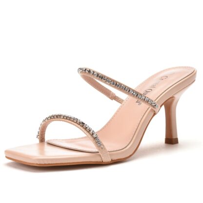 Купить White Rhinestone women's shoes wine glass heel temperament square head high-heeled sandals