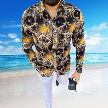 Купить Plus Sizes 3XL Mens Casual Retro Blusa fashion Shirts Long Sleeve Autumn Hawaiian Shirt Skinny Fit Printed Pattern Man Clothes Cardigan Blouse