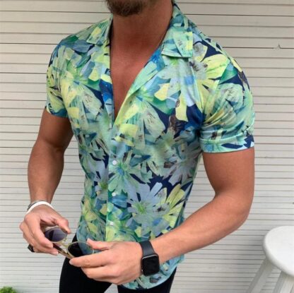 Купить Slim Fit shirts for men with designs 3d printing summer outdoor loose fashion letter Striped Printed button down short sleeve Urban style Hawaii plus size clothing