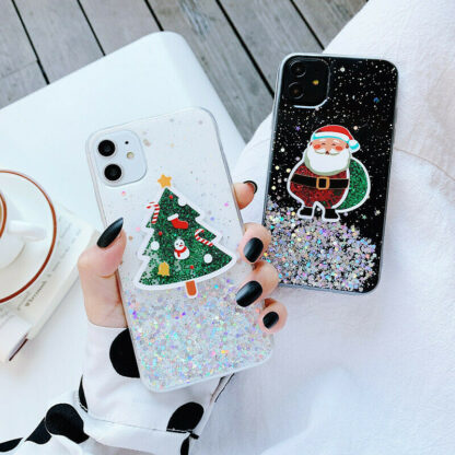 Купить Glitter Christmas Xmas Phone Cases Soft Silicone Cover Shell For iPhone XR X Xs 11 12 Pro Max 6 7 8 Plus