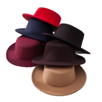 Купить Wide Brim Hats Classic Solid Color Felt Fedoras For Men Women Artificial Wool Blend Jazz Cap Simple Flat Top Hat