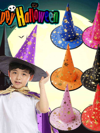 Купить Halloween Costume Witch Hat Dance Party Performance Props Magic Cap Pointed Hat Fashion Peaked Cap Halloween Party Supplies #40 Q0811