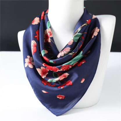 Купить New Fashion Luxury Floral Print 70*70cm Square Silk Scarf Women Pink Navy Spring Summer Satin Neck Scarf Small Head Bag Scarves Ladies