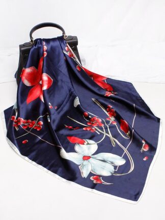 Купить New Fashion 90x90 Flower Floral Multipurpose Women Silk Twill Scarf Satin Square Tie Hairband Ladies Foulard Femme Towel Bufanda Shawl