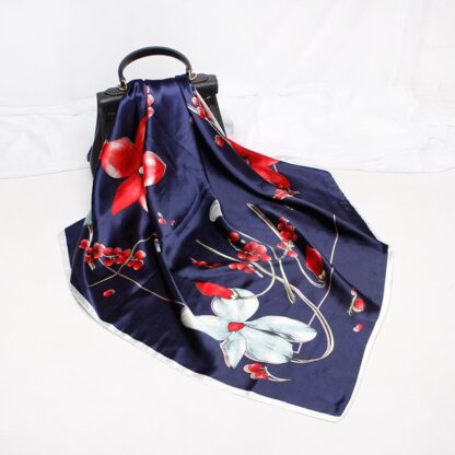 Купить New Fashion 90x90 Flower Floral Multipurpose Women Silk Twill Scarf Satin Square Tie Hairband Ladies Foulard Femme Towel Bufanda Shawl