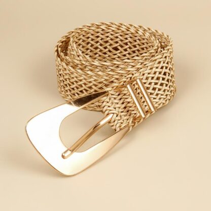 Купить Belts Bohemia PP Grass Women's Belt Female Thin Gold Hand-woven Waist Strap Irregular Metal Buckle For Women Elastic Waistband