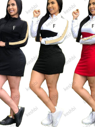 Купить Fashion Women Sweatshirt Dresses Stand Collar Casual Luxury designer high quality Long Sleeve Mini Dress