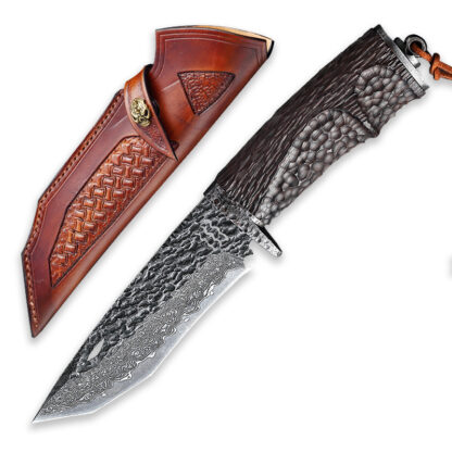 Купить Forged Damascus Steel Hunting Knife Fixed Blade Camping Knives Military Tactical Combat Knife Outdoor Survival Black Sandalwood Handle Adventure Jungle Tool
