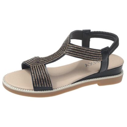 Купить Summer 2022 women sandal European and American Bohemian style fish mouth rhinestone flat wedge heel Roman beach shoes