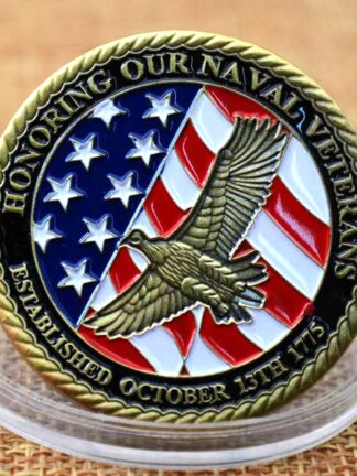 Купить 50pcs Non Magnetic Military Craft Badge Honoring Our Naval Veterans Bstablished October 13th 1775 Bronze Plated Challenge Coin