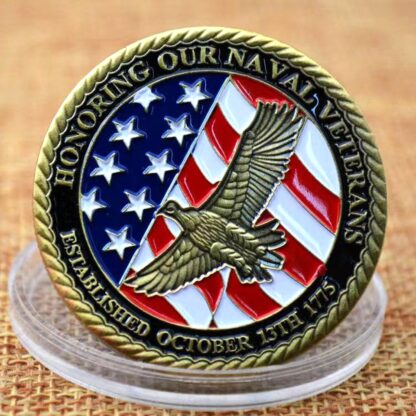 Купить 50pcs Non Magnetic Military Craft Badge Honoring Our Naval Veterans Bstablished October 13th 1775 Bronze Plated Challenge Coin