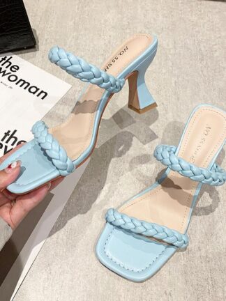 Купить Top Quality Woman Lido Sandals Square Toe High Heels Open-toe Woven Flat Slippers Designer Summer All-match Stylist Shoes Heel