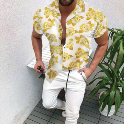 Купить Hippie-Boho Men's Casual Shirts short sleeve flower printed blusa Top Camisas casuales para hombres camicetta blouse