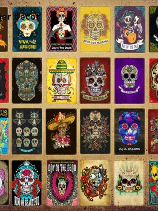 Купить Mexican Culture Decor Day Of The Dead Vintage Plaque Sugar Skull Metal Poster Iron Painting Wall Sticker Retro Tin Signs YI-1721