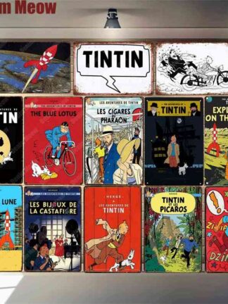 Купить Adventures of Tintin Cartoon Retro Tin Signs Metal Wall Art Poster Pub Cafe Home Decor Vintage Bar Decoration Kids Gift N291a