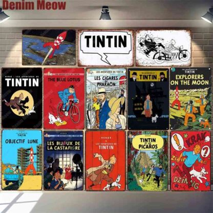 Купить Adventures of Tintin Cartoon Retro Tin Signs Metal Wall Art Poster Pub Cafe Home Decor Vintage Bar Decoration Kids Gift N291a