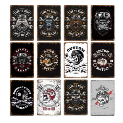 Купить 2021 New Motorcycle Skull Wolf Signs Plaques Pub Club Wall Decoration Vintage Metal Tin Sign Home Garage Decor Art Postersa