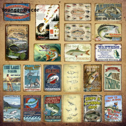 Купить Come Fishing Metal Signs Fisherman Rules Fish Poster Classic Salmon Fly Vintage Plaque Wall Sticker Pub Bar Outdoor Decor YI-180