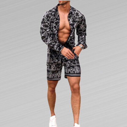 Купить blouse Shorts Suit Summer Men 2 Pieces Sets Casual Short Tracksuit Male Set Long Sleeve Men's Clothing Printed