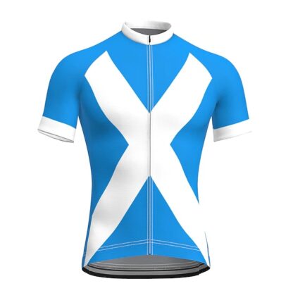 Купить 2021 Men's Short Sleeve Cycling Jersey Summer Blue Scotland Bike Jerseys Top