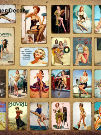 Купить Europe Pin Up Girl Poster Metal Tin Signs Vintage Wall Art Painting Bar Pub Cafe Shop Home Decor Sexy Lady Plaque YI-141