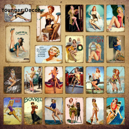 Купить Europe Pin Up Girl Poster Metal Tin Signs Vintage Wall Art Painting Bar Pub Cafe Shop Home Decor Sexy Lady Plaque YI-141