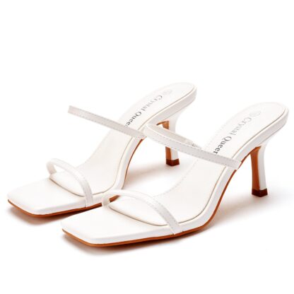 Купить Temperament white bridal shoes summer wine cup heel square head high heels