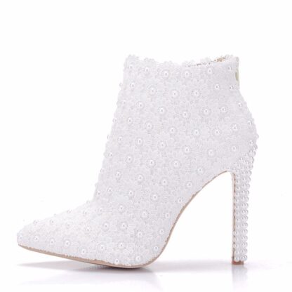 Купить Women's white lace Pearl Wedding toe cap wedding zipper boots