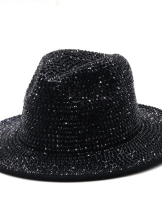 Купить Fedoras Diamond Felt Fedora Hat Bling Rhinestone Panama Wide Brim Jazz Hats for Women Men Women's Men's Cap Male Man Woman Luxury Cap