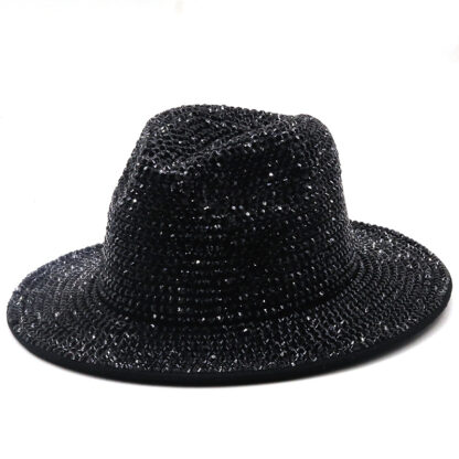 Купить Fedoras Diamond Felt Fedora Hat Bling Rhinestone Panama Wide Brim Jazz Hats for Women Men Women's Men's Cap Male Man Woman Luxury Cap