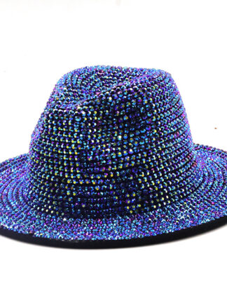 Купить New Fedoras Diamond Felt Fedora Hat Bling Rhinestone Panama Wide Brim Jazz Hats for Women Men Women's Men's Cap Male Man Woman Luxury Cap