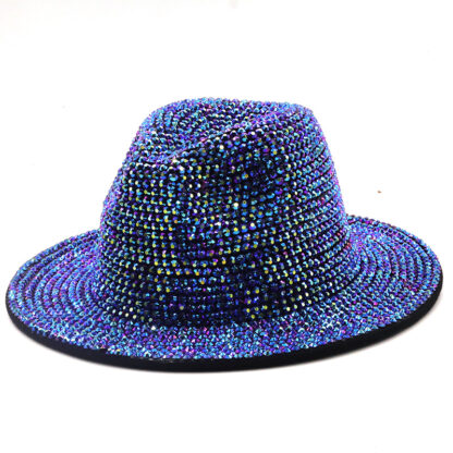 Купить New Fedoras Diamond Felt Fedora Hat Bling Rhinestone Panama Wide Brim Jazz Hats for Women Men Women's Men's Cap Male Man Woman Luxury Cap