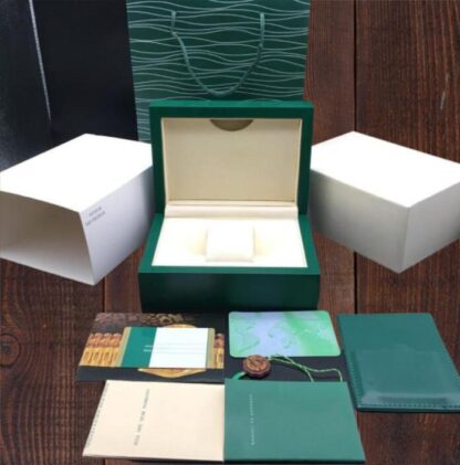 Купить Top Quality Dark Green boxes Gift Woody Case For Rolex Watches Booklet Card Tags and Papers In English Swiss Watch Box 01