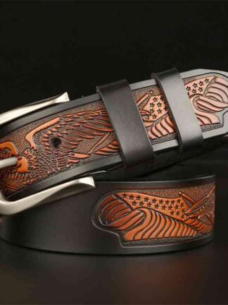 Купить Fashion trend men's real cowhide Eagle carved leisure needle buckle belt personalized with Jeans Belt