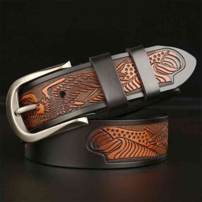 Купить Fashion trend men's real cowhide Eagle carved leisure needle buckle belt personalized with Jeans Belt