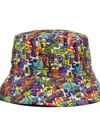 Купить 2021 New Summer Graffiti Bucket Hat for Women Men Skull Floral Outdoor Foldable Bob Fisherman Hat Girls Gorros Panama Sun Hat Q0811