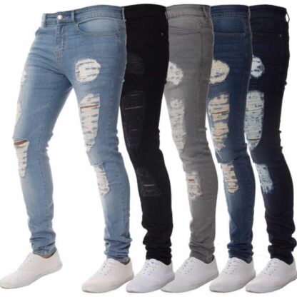 Купить Fashion casual men's jeans personality ripped holes Slim fit handsome match trousers
