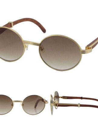 Купить Wholesale 18K Gold Vintage Wood Sunglasses Fashion Metal frames real Wooden For men Glasses 7550178 oval Size57 or 55