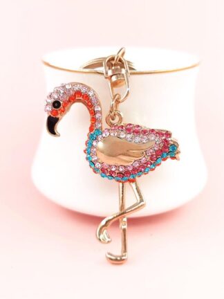 Купить 2021 Fashion Accessories Women keychains cartoon Metal with diamonds flamingo top quality 3colors stock epacket