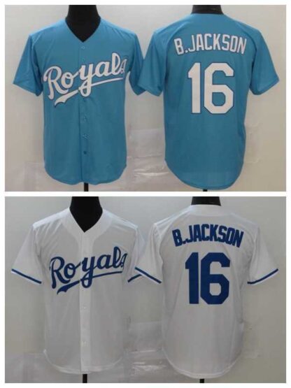 Купить 2020 Men Baseball 16 Bo Jackson Jersey Vintage Team Color Blue Away White Cool Base Embroidery And Sewing Breathable Top Quality
